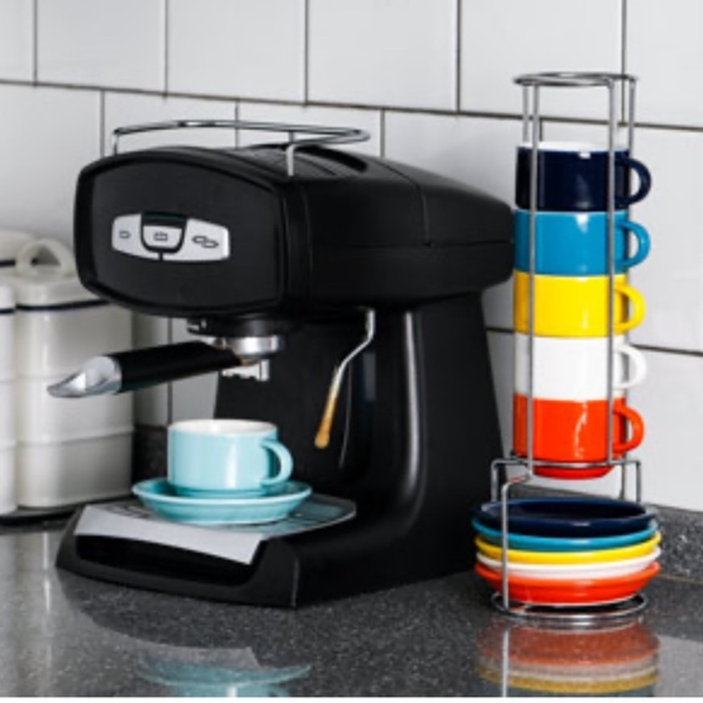 Sweese Porcelain Stackable Espresso Cups Saucers and Metal Stand - 4 Ounces